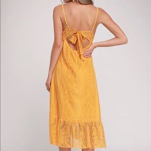 Lulus Zahria Golden Yellow Lace Button Front Midi Dress